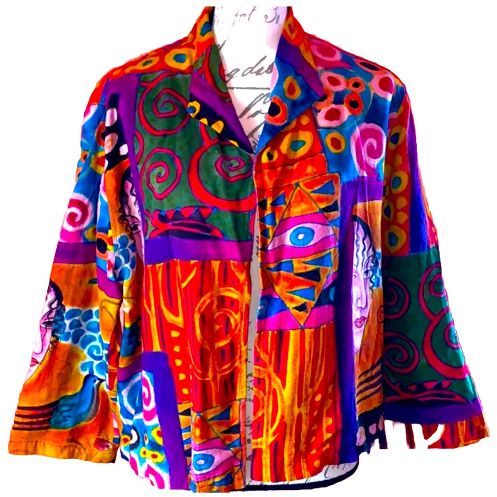 HP🎉RARE Vintage dilemma Painting Artsy Face Print Jacket